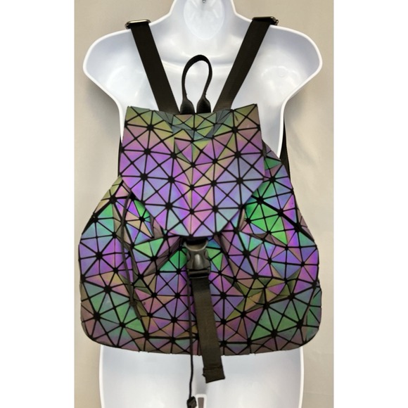 BAO BAO ISSEY MIYAKE Holographic Geometric Prism PVC Backpack Drawstring Flap - Picture 1 of 16